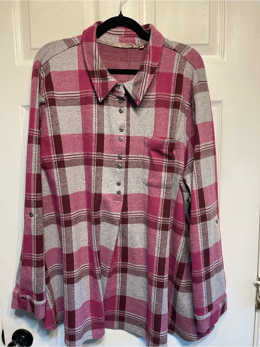 Soft  Surroundings Pink Plaid Long-Sleeve Shirt